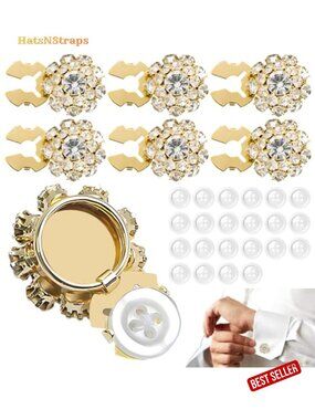 6pcs Rhinestone Button Covers Gold Base Sewing Notions for Blouses and DIY